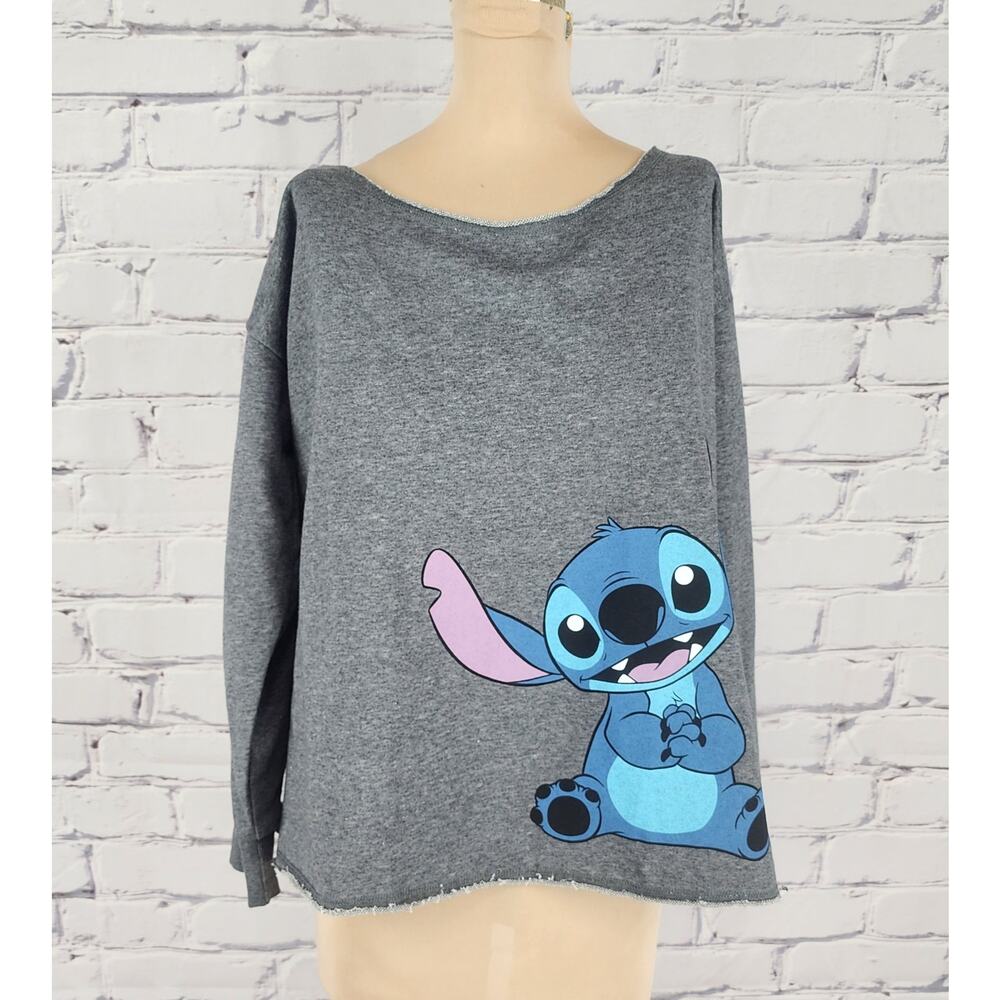 Torrid NWT Disney Lilo & Stitch Off Shoulder Sweatshirt Raw Hem Grey size 00/10